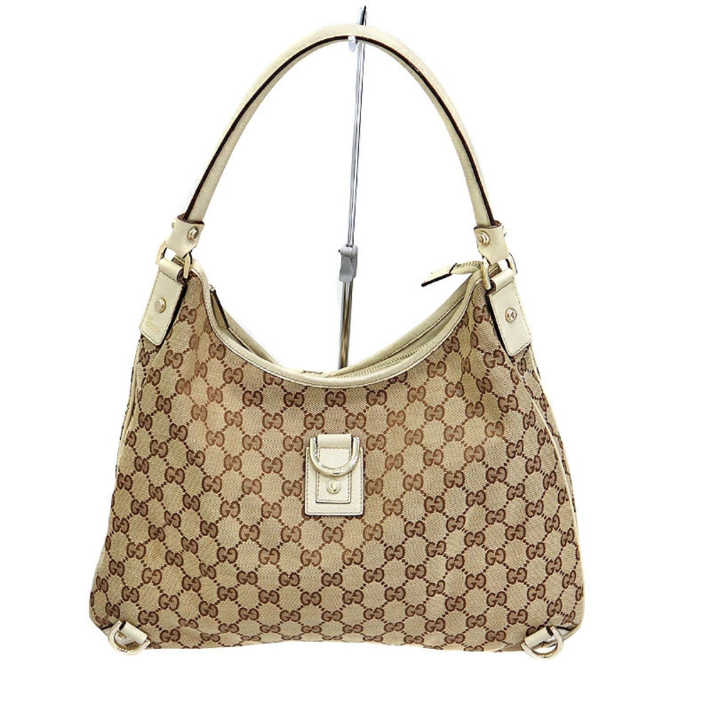 Gucci Shoulder Bag Canvas Leather Beige Brown GG Pattern